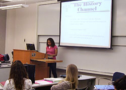 Students record their presentations and submit them to Professor Kaplan for posting in Blackboard and podcasting.