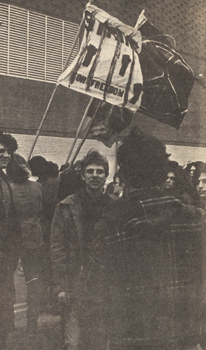 “Rallying ‘Round the Flags”… of peace, students from Long Island universities and colleges gathered in an A&S parking lot to protest the war.” Hofstra University. The Hofstra Chronicle, 1970. 