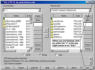 FTP Window -  Exit Buttons