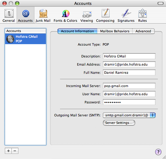 Accounts Dialog Box