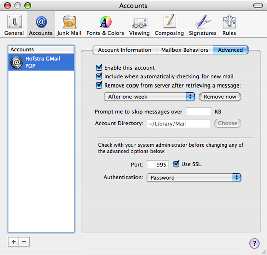 Accounts Dialog Box