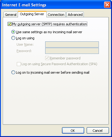 Outgoing Server Settings