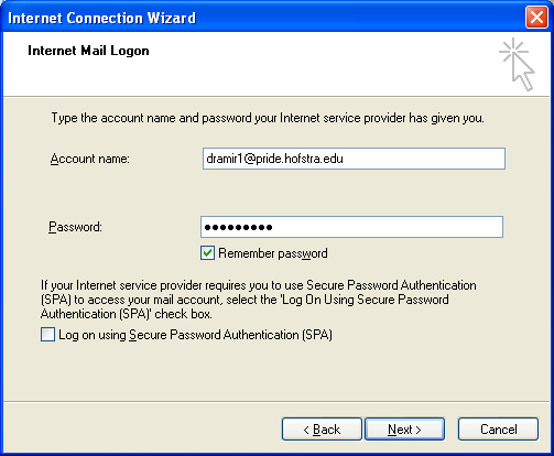 Internet Connection Wizard  Login Information