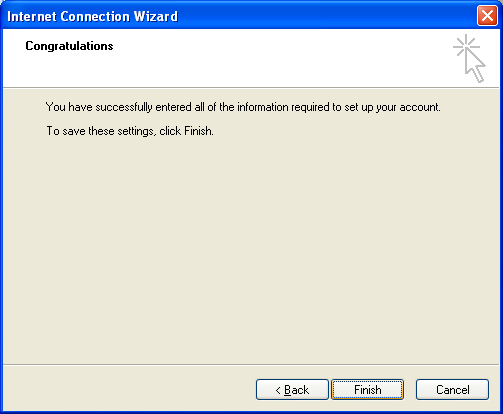 Internet Connection Wizard Conclusion Screen
