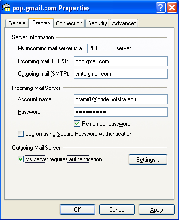 Properties Dialog Box Server Settings