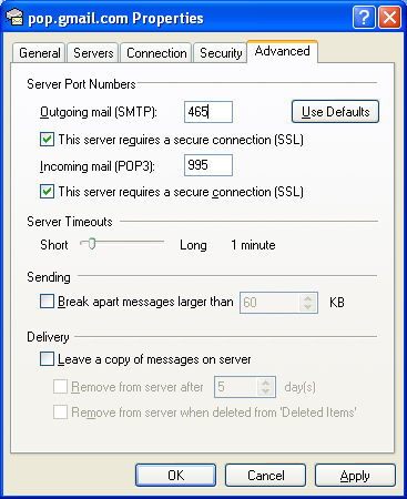 Properties Dialog Box Advanced Settings