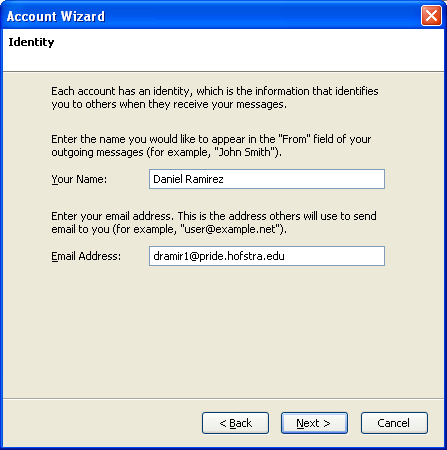 Account Wizard Identity Screen