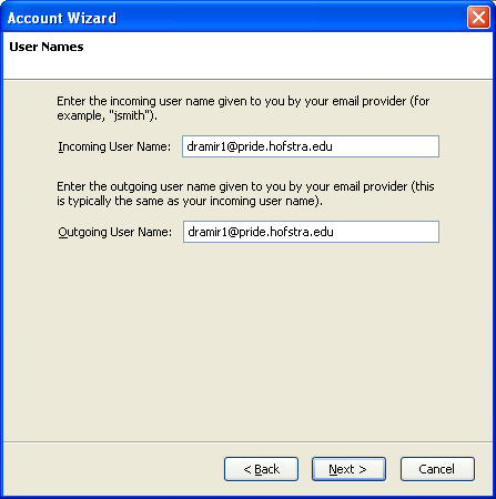 Account Wizard User Names