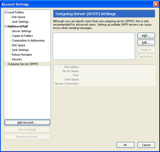 Account Settings Dialog Box