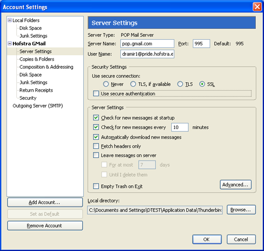 ThuAccount Settings Security Settings