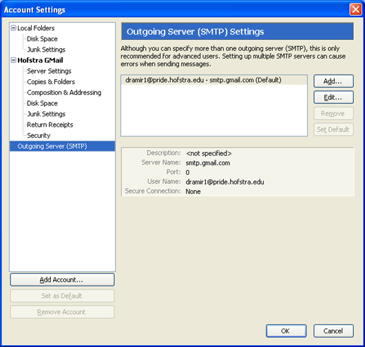 Outgoing Server Settings