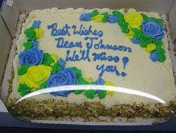 Best Wishes Dean Johnson We'll Miss You (on a cake)