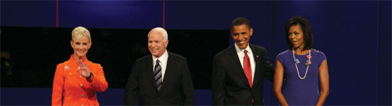 The candidates and their wives received a warm welcome following the debate. The candidates and their wives received a warm welcome following the debate.