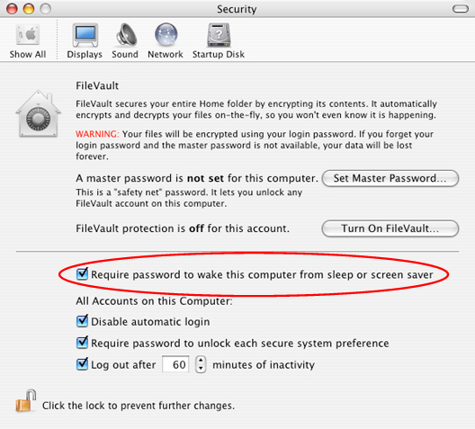 Macintosh Security dialog box
