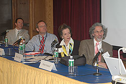 Robert Mankoff, Walt Handelsman, Roslyn Mazer and Mike Luckovich at the The Cartoonist's Perspective on President Clinton panel