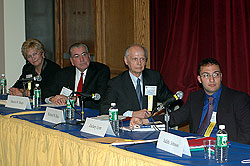 Carol A. Sharp, Martin W. Sharp, Richard Riley and Zachary Lynn at the Education: Goals and Accountability panel