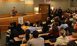 Janet Reno speaks to students at the Hofstra Law School