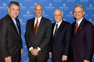 (L to r) Congressman Peter King, Secretary of Homeland Security Michael Chertoff, President Stuart Rabinowitz and Vice President for Business Development and Director of the Center for Suburban Studies Richard V. Guardino.