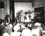 Eleanor Roosevelt giving a speech to the Women's Forum