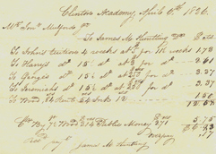 Clinton Academy Tuition Receipt, 1826
