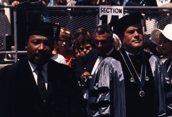 Dr. Martin Luther King, Jr. alongside Hofstra President Dr. Clifford Lord at Graduation Ceremony. Hofstra University, 1965