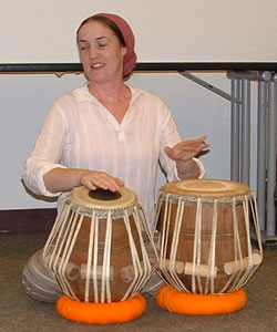 Nerungen Kaur plays drums