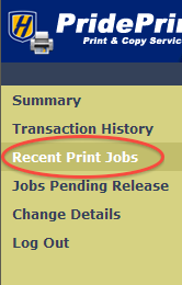PridePrint Recent Menu