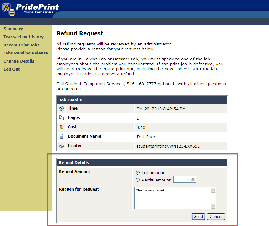 PridePrint Refund Request