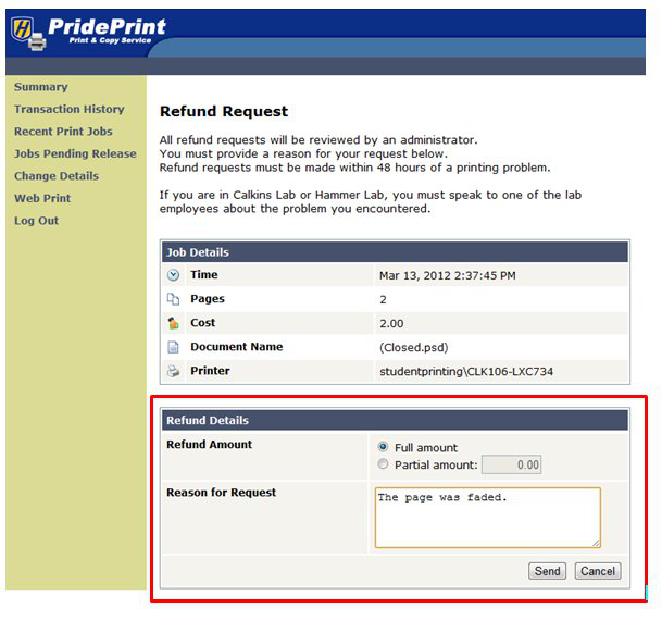 PridePrint Refund Request