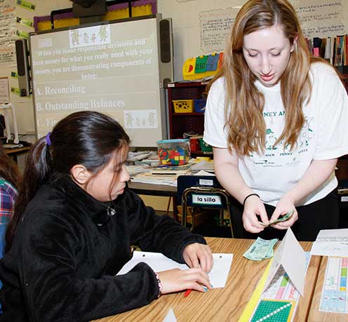Student teaching in an elementary school classroom