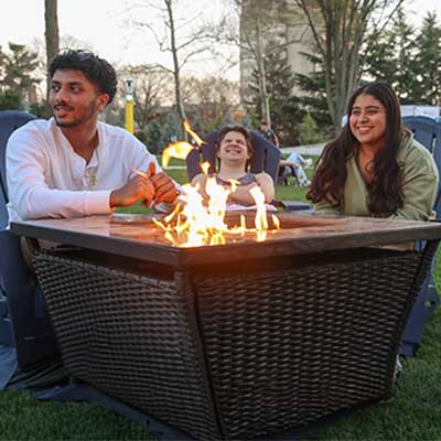 students, fire pit