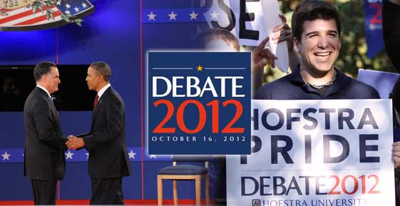 Debate 2012 - Obama & Romnet & Student with Debate Sign