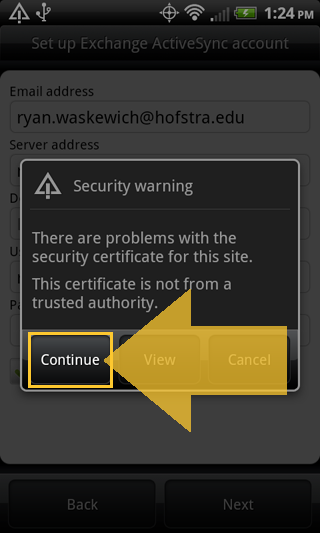 Confirming the security warning