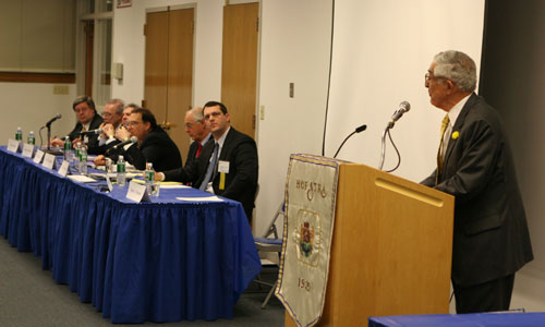John A. Maltese, Roger K. Newman, Roy D. Simon, Eric M. Freeman, Peter Fishbein, Russell Miller and Henry J. Abraham on The Courts panel