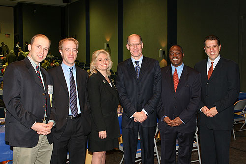 Ellen Frisina (3rd from left)with panelists Donald Baer, Terry Edmonds, Jeff Shesol, Michael Waldman and Ted Widmer (alphabetically) at the Clinton and the Bully Pulpit panel