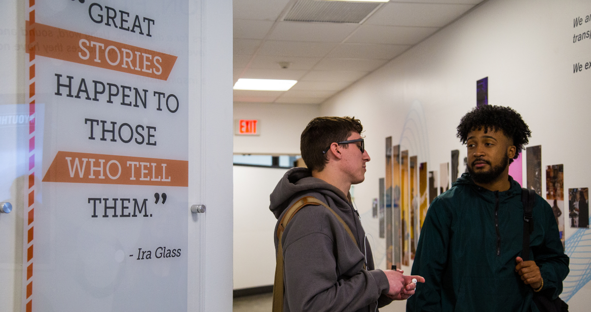 Students talking in hallway