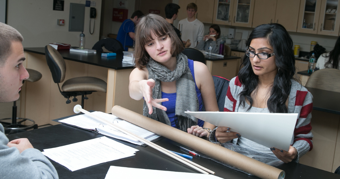 engineering students working together at desk