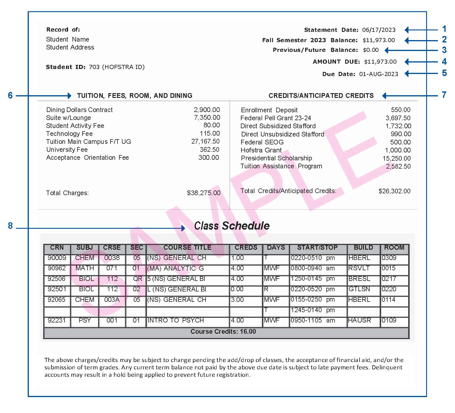 Billing Statement Sample - See Acompanying Text