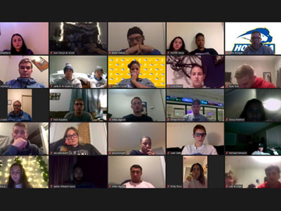 Twenty-five of the nearly 120 Hofstra staff and student-athletes who took part in the Zoom forum on Oct. 28. Screenshot by Hofstra Athletics