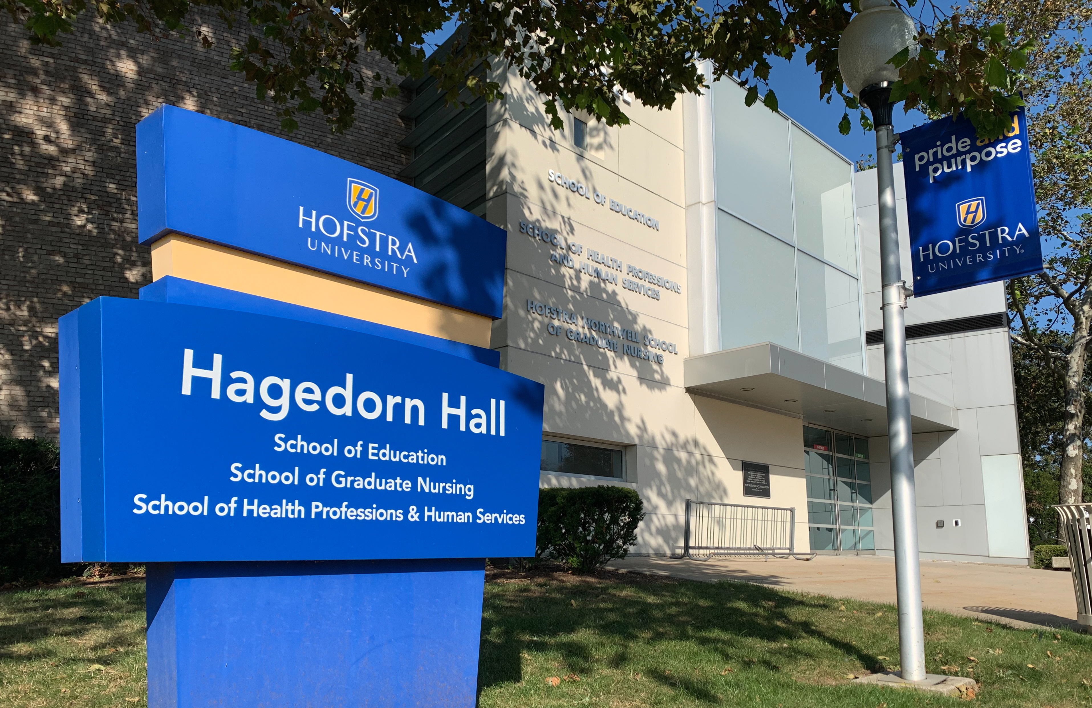 Hagedorn Hall exterior with Sign