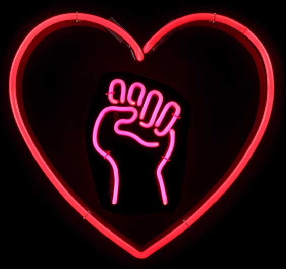 Michele Pred (Swedish-American, b. 1966), Love as Activism, 2021, Neon on plexi, Edition 2 of 3, 26 x 26 x 5 inches, Courtesy of the Nancy Hoffman Gallery 