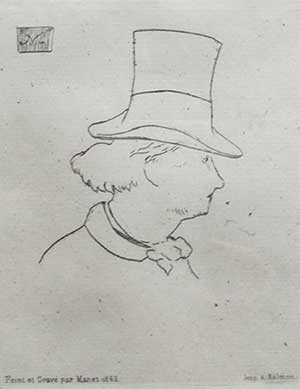 Profile drawing of a man in a top hat