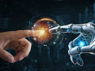 Human hand and robotic hand touching