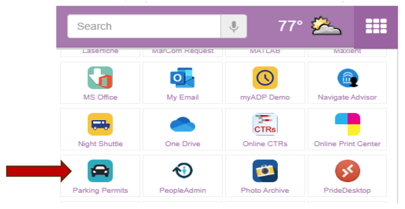 Parking Permits icon inPortal MyApps